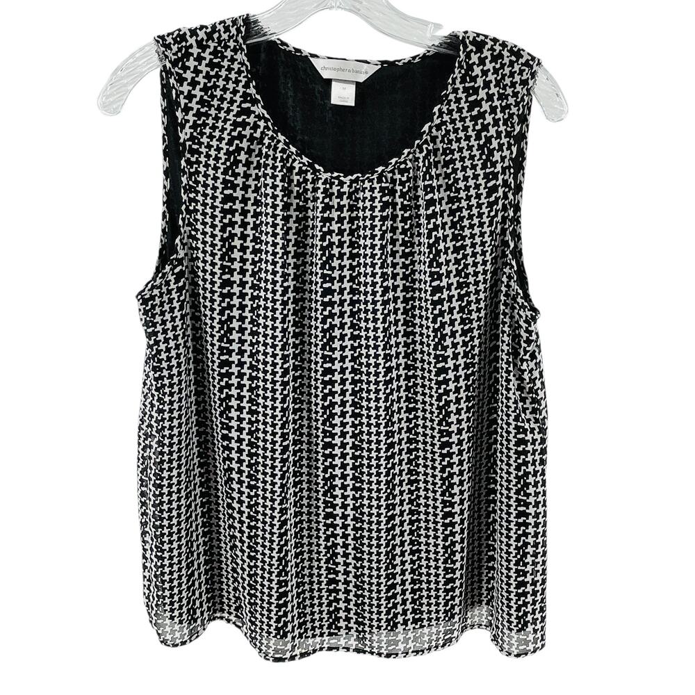 Christopher & Banks Black White Houndstooth Chiffon Sleeveless Career Blouse M